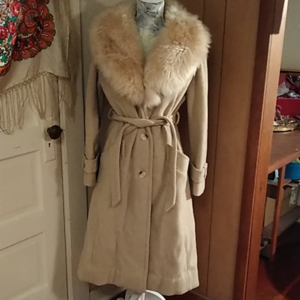 Vintage Wool Trench w/ Fur Collar
